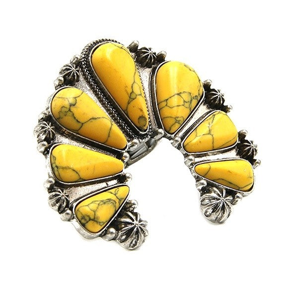 Treasure Navajo Arc Stone Stretch Ring Boho Southwestern Statement Jew