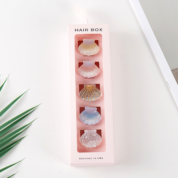 Seashell Resin 5pc Hair Clip Set Beach Style Cute Barrettes Gift Box