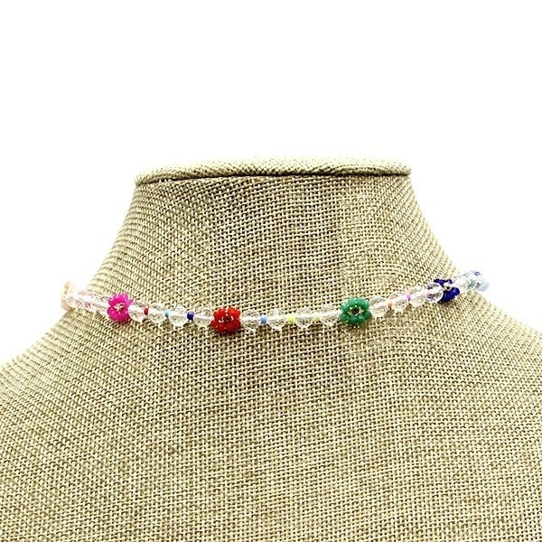 Frenzy Floral Clear Bead Choker Necklace Transparent Beaded Fashion Je