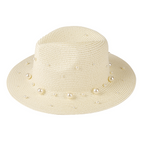 Fedora Straw Hat Ivory Pearl Trim H3036 Summer Sun Beach Travel Access
