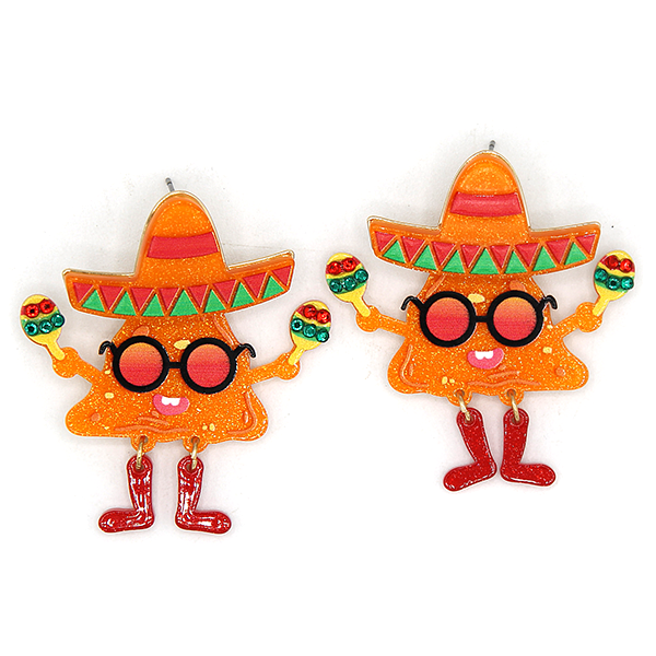 Glitter Resin Dancing Nacho Earrings Cute Food Jewelry Fun Statement