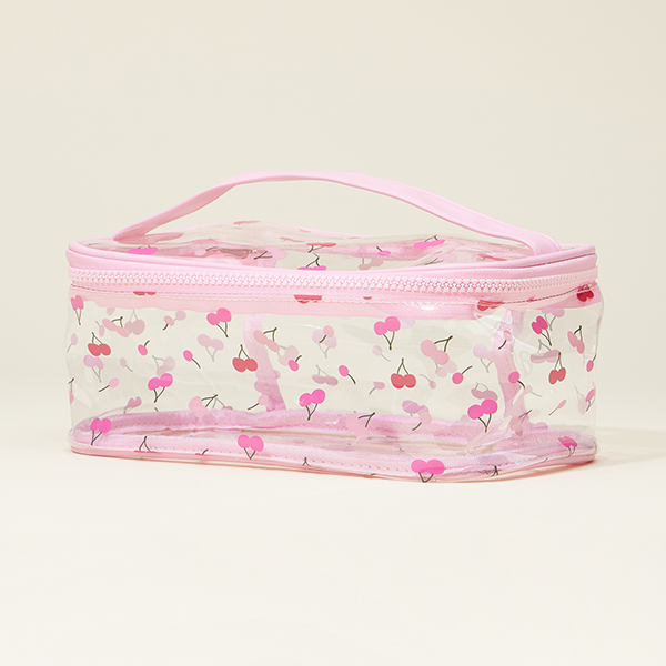 Print Clear Makeup Bag with Handle Travel Cosmetic Pouch Toiletry Orga