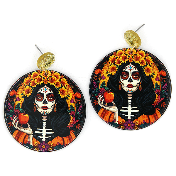 Sugar Skull Sombrero Earrings Glitter Resin Floral Floral Day Of Dead