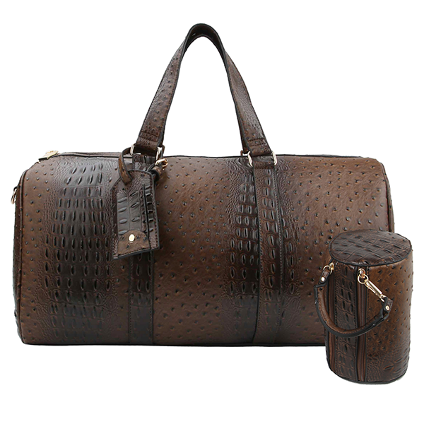 Toami Weekender Duffel Bag Ostrich Embossed Travel Gym Handbag Vegan L