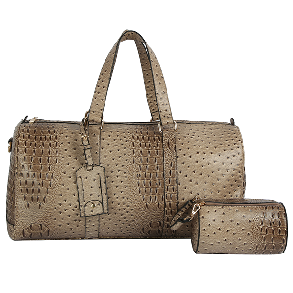 Toami Weekender Duffel Bag Ostrich Embossed Travel Gym Handbag Vegan L