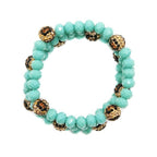 Bach 3 Set Beaded Leopard Rhinestone Ball Turquoise Stretch Bracelet S