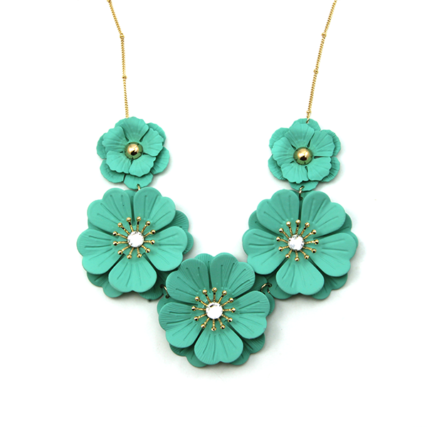 Lulu Lala Dainty Floral Necklace White Gold Dipped Mint Yellow Pastel
