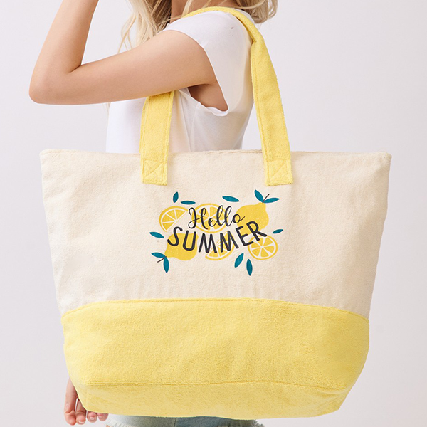 Toami Hello Summer Terry Tote Bag Beach Shopper Yellow Blue Pink Green