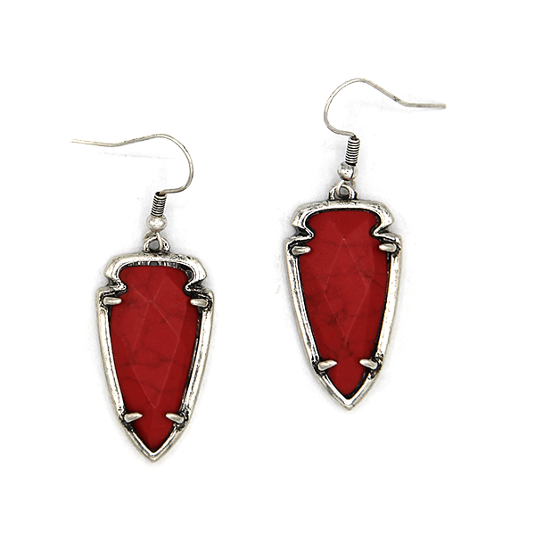 Western Arrow Stone Earrings Silver Tone Red Gem Dangle Fashion Jewelry