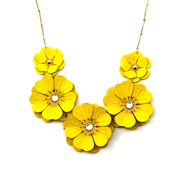 Lulu Lala Dainty Floral Necklace White Gold Dipped Mint Yellow Pastel