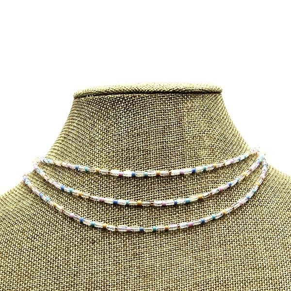 Frenzy 3 Line Clear Bead Choker Necklace Multi Color Beaded Fashion Je