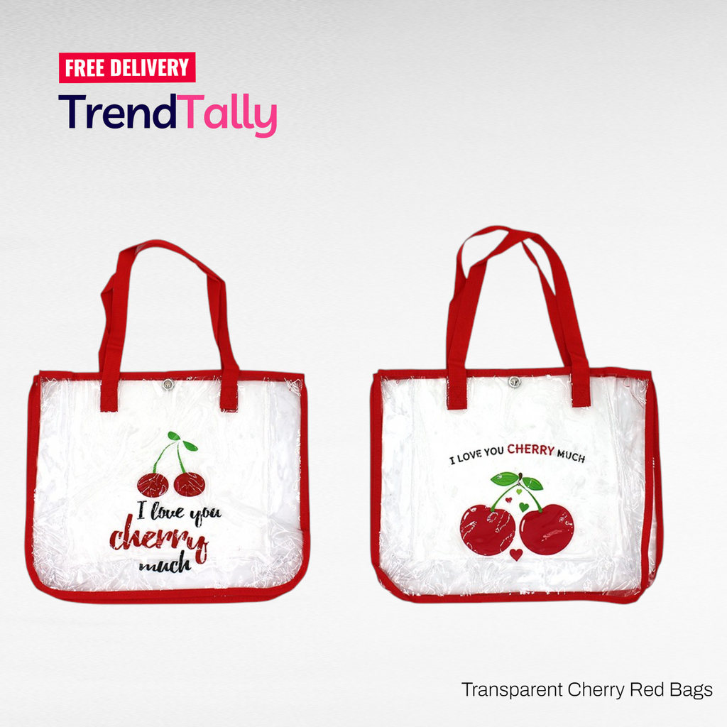 Transparent Cherry Print Tote Bag I Love You Cherry Much Clear Red Bea