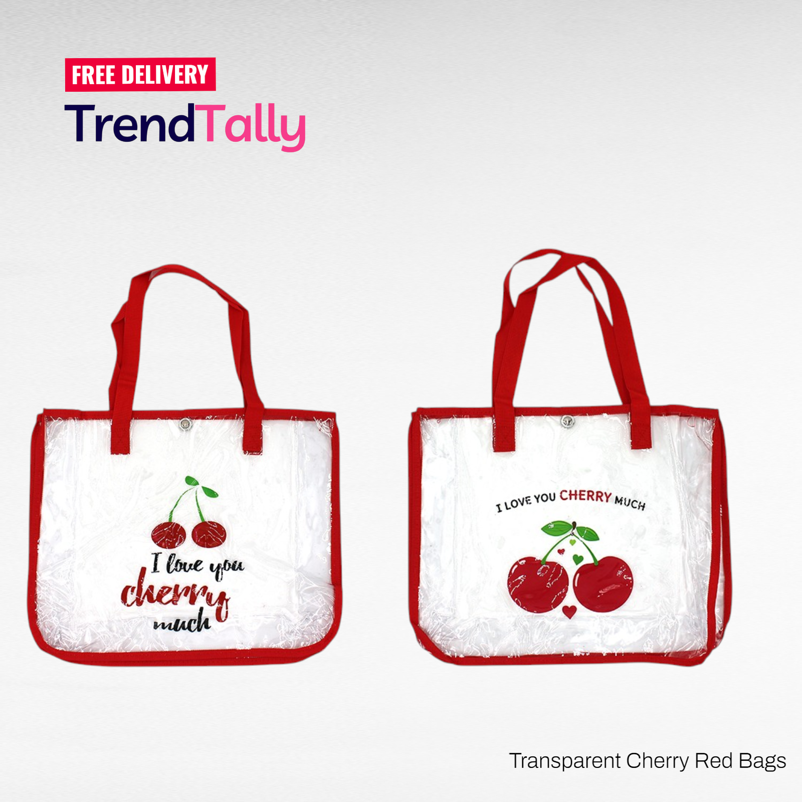 Transparent Cherry Print Tote Bag I Love You Cherry Much Clear Red Bea