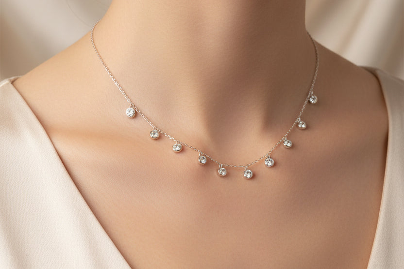 Necklace with floral design on a 'Charmed' branded card
