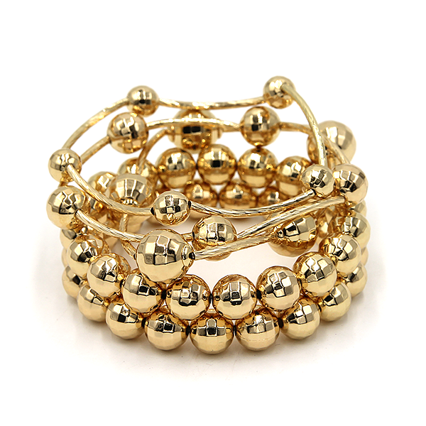 Gold Beaded Bracelet Set 5PC Stackable Stretch Bangles Women Fashion J
