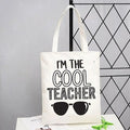Story Canvas “I’m The Cool Teacher” Tote Bag Black White Funny T