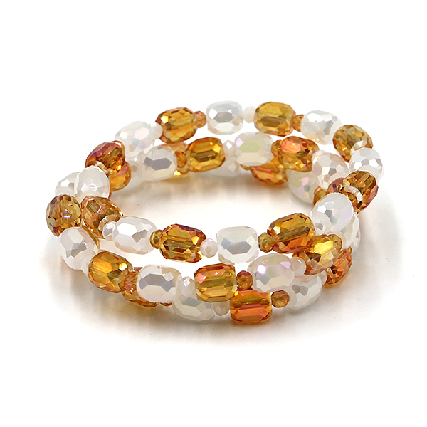 3PC Glass Cylinder Bead Bracelet Set Stackable Stretch Women Fashion J