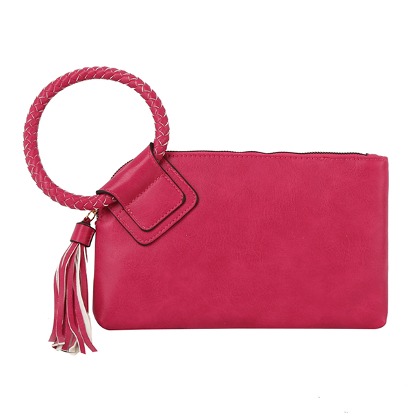 Western Braided Ring Handle Wristlet Bag Vegan Leather Clutch Purse Bo