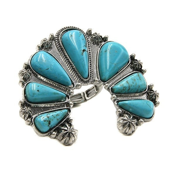 Treasure Navajo Arc Stone Stretch Ring Boho Southwestern Statement Jew