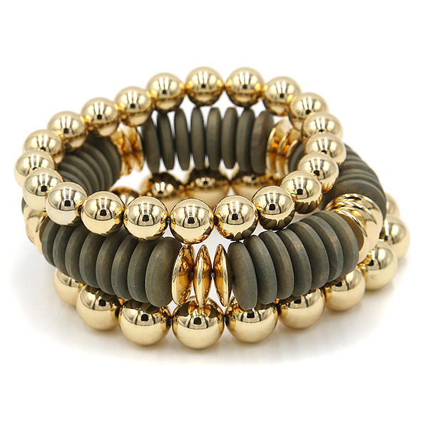 3pc Layered Bead & Disc Stretch Bracelet Set | Stackable Boho Jewelry