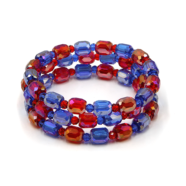 3PC Glass Cylinder Bead Bracelet Set Stackable Stretch Women Fashion J