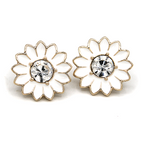 Vintage Enamel Floral Crystal Accent White Earrings Elegant Jewelry