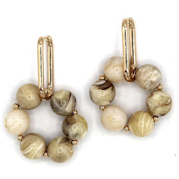 Boho Floral Marble Hoop Earrings Post Stud Geometric Flow