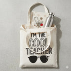 Story Canvas “I’m The Cool Teacher” Tote Bag Black White Funny T