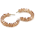 Crystal Glass Bead Hoop Earrings - C-Shaped Iridescent Statement