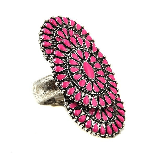 Treasure Navajo Stone Concho Ring Western Boho Statement Adjustable Je