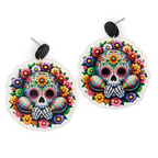 Sugar Skull Sombrero Earrings Glitter Resin Floral Floral Day Of Dead