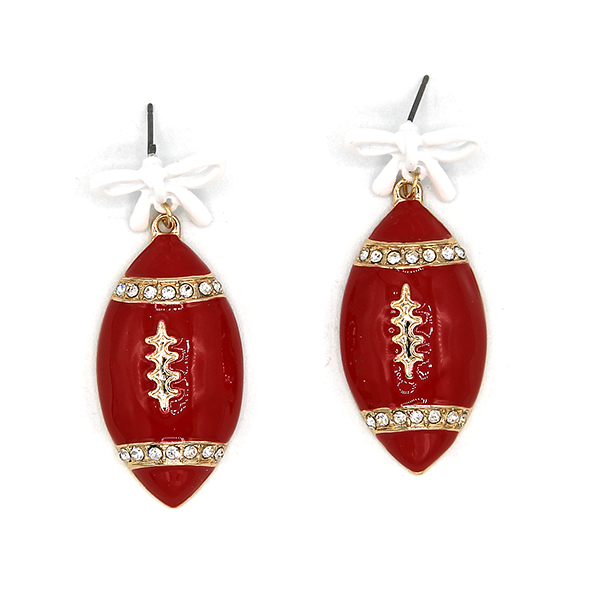 Enamel Football Bow Drop Earrings Gameday Sports Fan Jewelry Tailgate