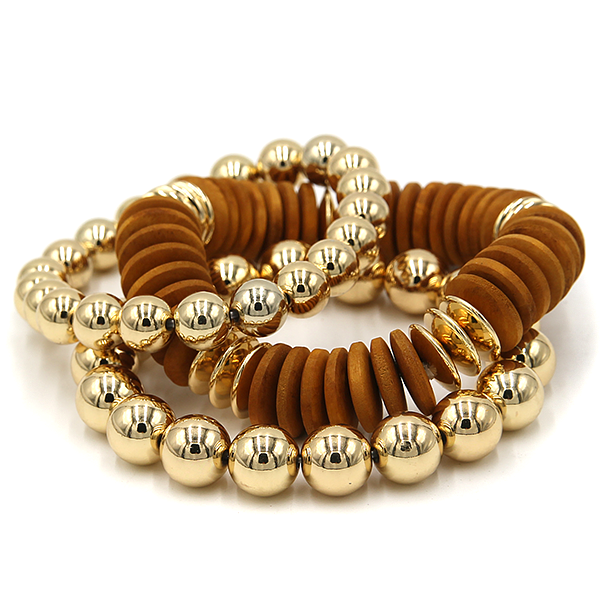 3pc Layered Bead & Disc Stretch Bracelet Set | Stackable Boho Jewelry