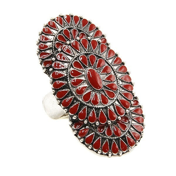 Treasure Navajo Stone Concho Ring Western Boho Statement Adjustable Je