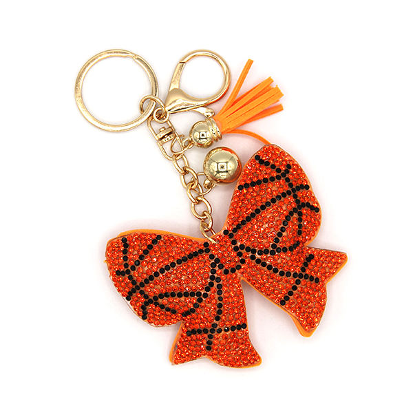 Softball Bow Rhinestone Bag Charm Keychain Gameday Bling Sports Fan Gi