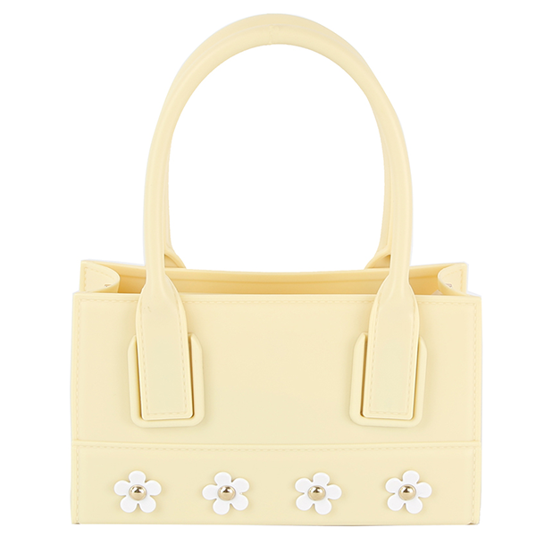 Viola Flower Accent Mini Box Bag Structured Floral Top Handle Handbag
