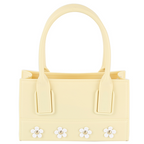 Viola Flower Accent Mini Box Bag Structured Floral Top Handle Handbag