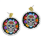 Sugar Skull Sombrero Earrings Glitter Resin Floral Floral Day Of Dead