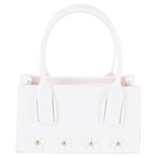 Viola Flower Accent Mini Box Bag Structured Floral Top Handle Handbag