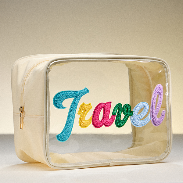 Transparent PVC Beach Makeup Bag Lettering Cosmetic Pouch Travel Organ
