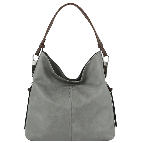 2-Way Hobo Shoulder Bag Dark Gray Black Faux Leather Stylish Everyday