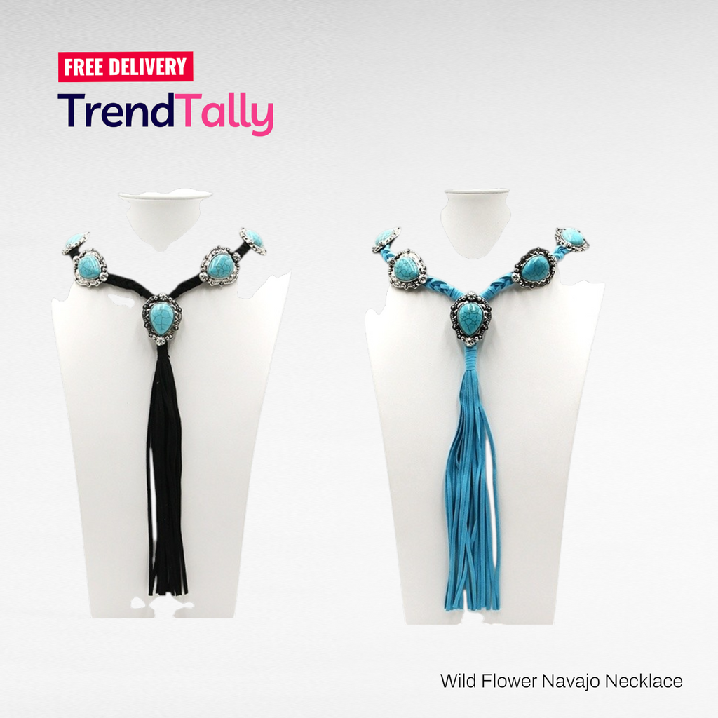 Western Navajo Style Wildflower Concho Necklace Turquoise Black Bead B