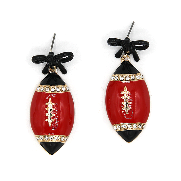 Enamel Football Bow Drop Earrings Gameday Sports Fan Jewelry Tailgate