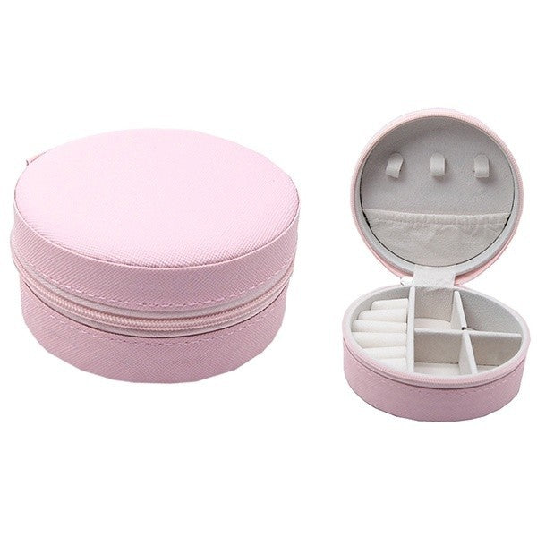 Solid Color Mint Jewelry Organizer Box – Zipper Closure Circle Trave