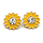 Vintage Enamel Floral Crystal Accent White Earrings Elegant Jewelry