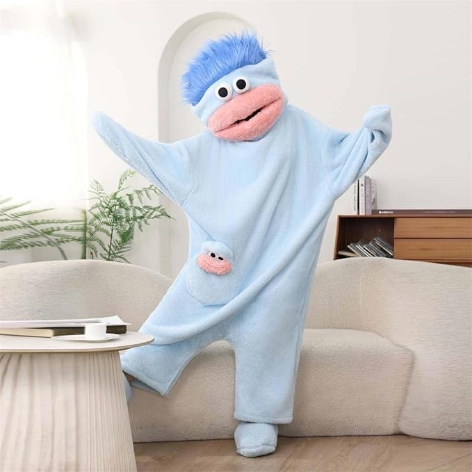 Blue Big Mouth Funny Adult  - Cozy Fleece Jumpsuit Sleepwear Gift
