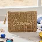 Women Straw Summer Embroidered Pouch Beach Bag Small Handbag Travel Ac
