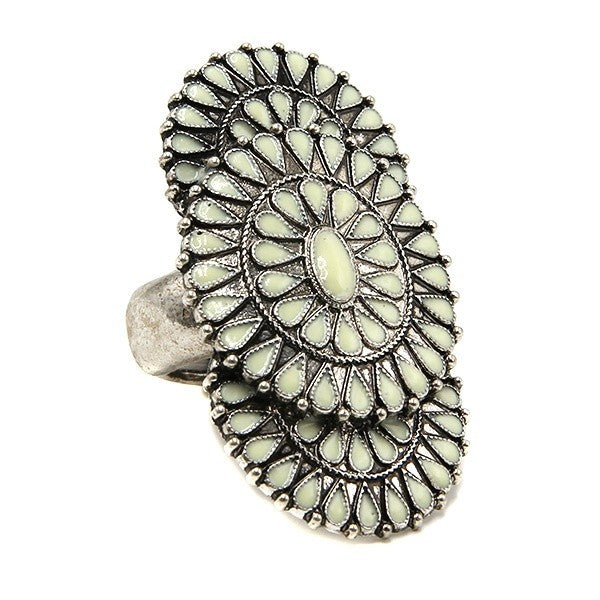 Treasure Navajo Stone Concho Ring Western Boho Statement Adjustable Je
