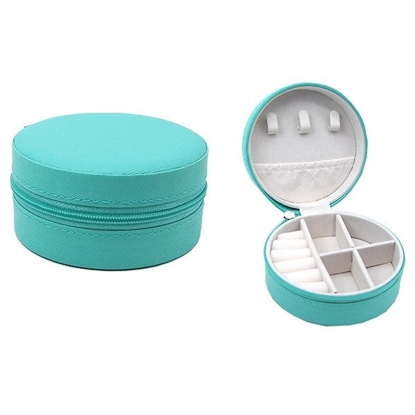 Solid Color Mint Jewelry Organizer Box – Zipper Closure Circle Trave
