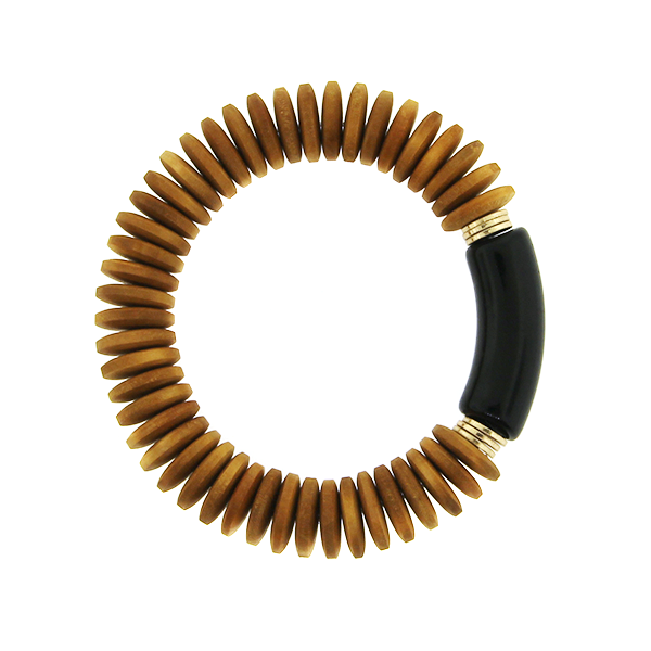 Water & Tree Wooden Cylinder Bead Bracelet Natural Wood Stretch Jewelr